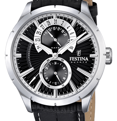 Festina Retro Leather Strap Multifunction Black Dial Quartz F16573-3 Men's Watch