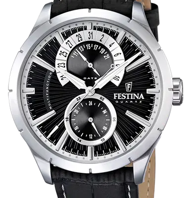 Festina Retro Leather Strap Multifunction Black Dial Quartz F16573-3 Men's Watch