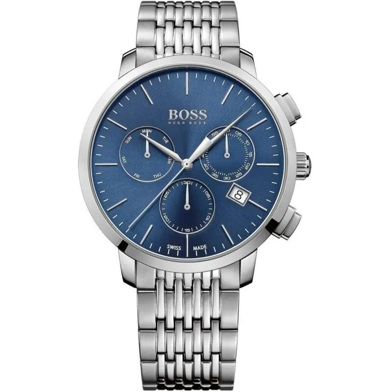 Hugo Boss Watch Men Silver Metal Swiss Made Slim 1513269