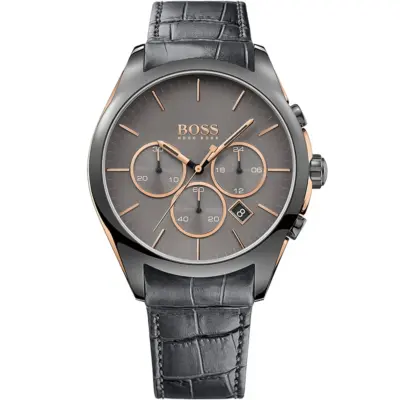 Hugo Boss Watch Men Gray Dial Metal Stainless Strap Quartz Battery Analog Chronograph Onyx 1513366
