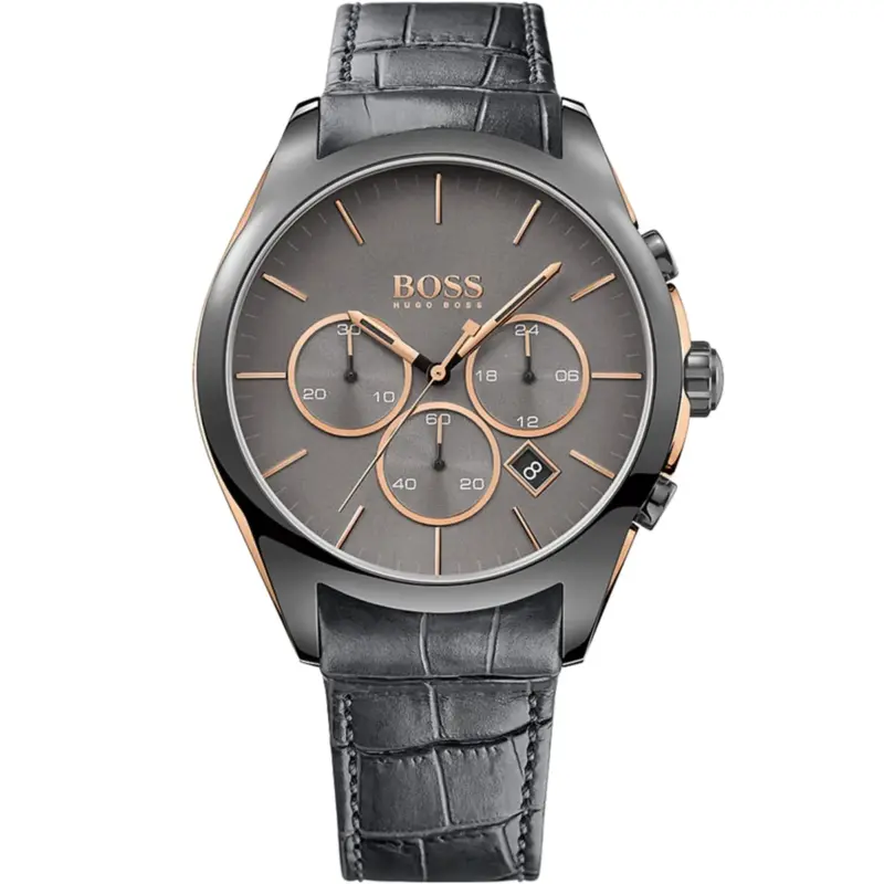 Hugo Boss Watch Men Gray Dial Metal Stainless Strap Quartz Battery Analog Chronograph Onyx 1513366