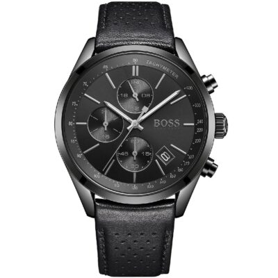 Hugo Boss Watch Men Black Leather Grand Prix 1513474