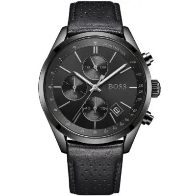 Hugo Boss Watch Men Black Leather Grand Prix 1513474