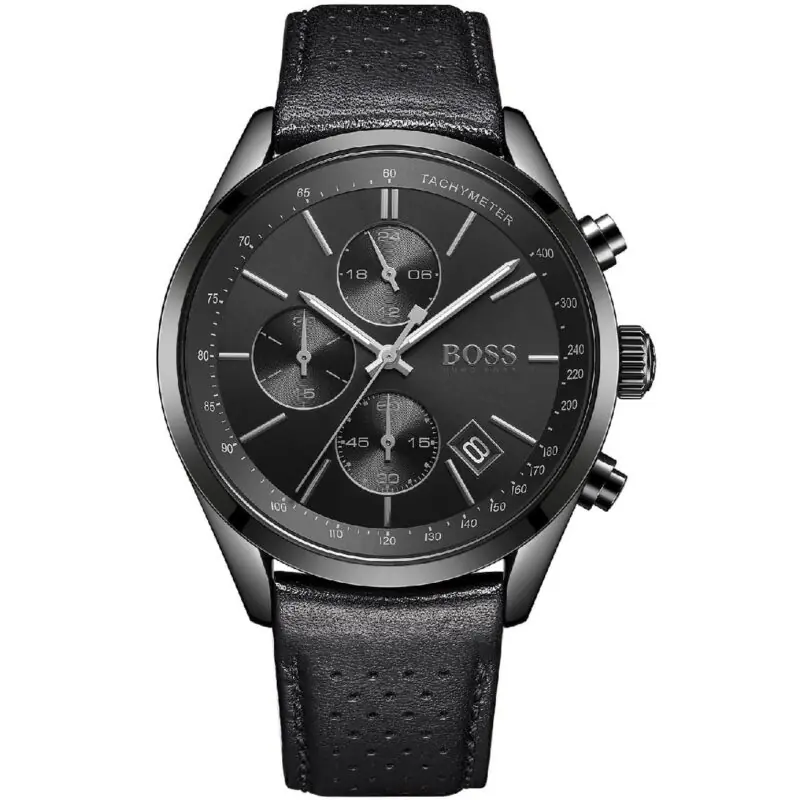 Hugo Boss Watch Men Black Leather Grand Prix 1513474