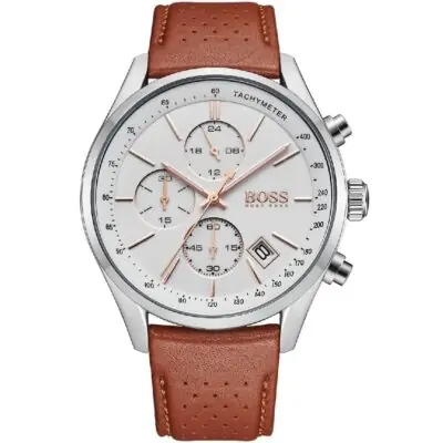 Hugo Boss Watch Men Brown Leather Grand Prix 1513475