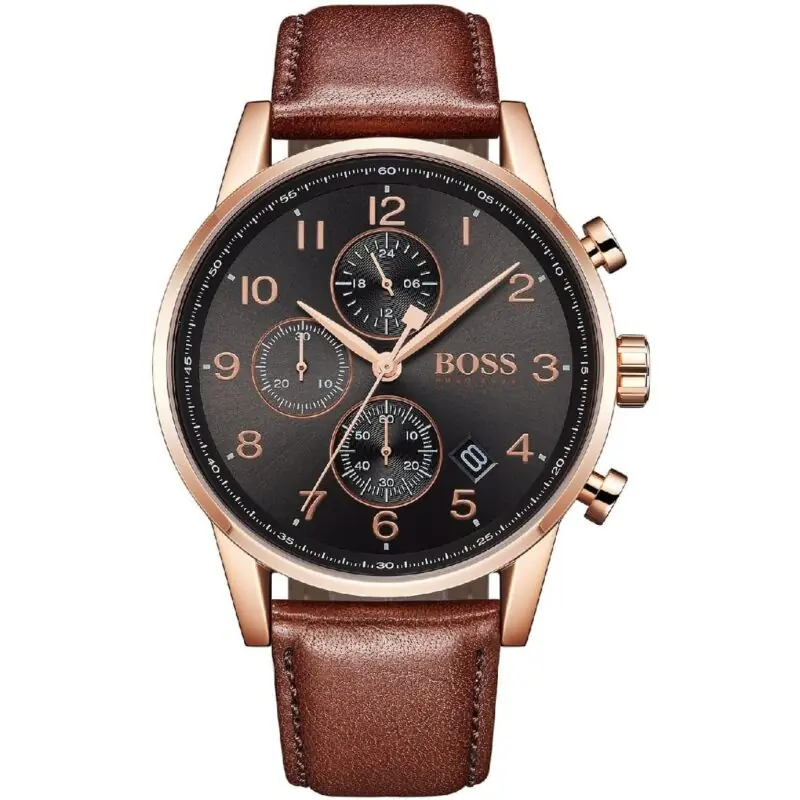 Hugo Boss Watch Men Brown Leather Navigator 1513496