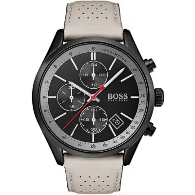 Hugo Boss Watch Men Off White Leather Grand Prix 1513562