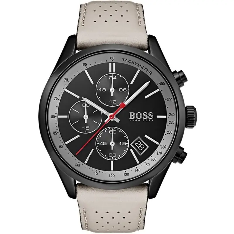 Hugo Boss Watch Men Off White Leather Grand Prix 1513562