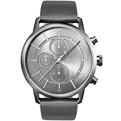 Hugo Boss Watch Men Gray Leather Architectural 1513570