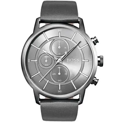 Hugo Boss Watch Men Gray Leather Architectural 1513570