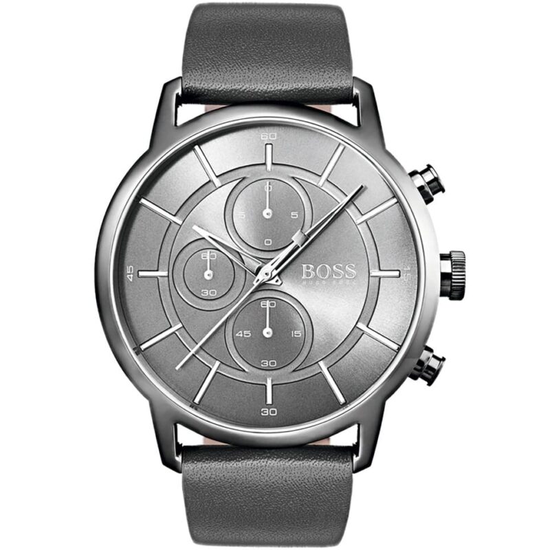 Hugo Boss Watch Men Gray Leather Architectural 1513570