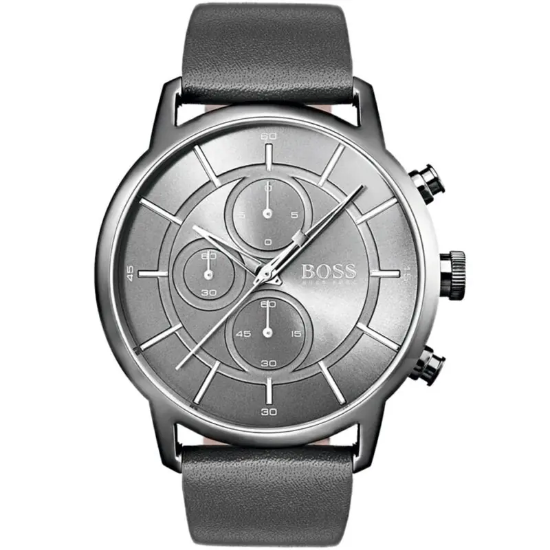Hugo Boss Watch Men Gray Leather Architectural 1513570