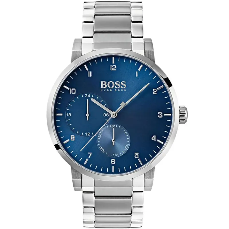 Hugo Boss Watch Men Blue Dial Metal Stainless Silver Strap Quartz Battery Analog Three Hand Oxygen 1513597