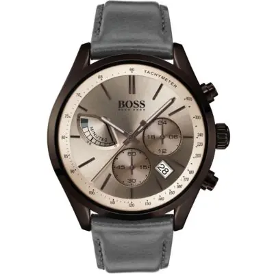 Hugo Boss Watch Men Gray Leather Grand Prix 1513603