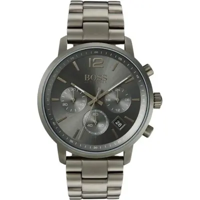 Hugo Boss Watch Men Gray Dial Metal Stainless Strap Quartz Battery Analog Chronograph Attitude 1513610