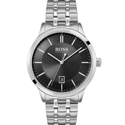 Hugo Boss Watch Men Black Dial Metal Stainless Silver Strap Quartz Battery Analog Three Hand Officer 1513614