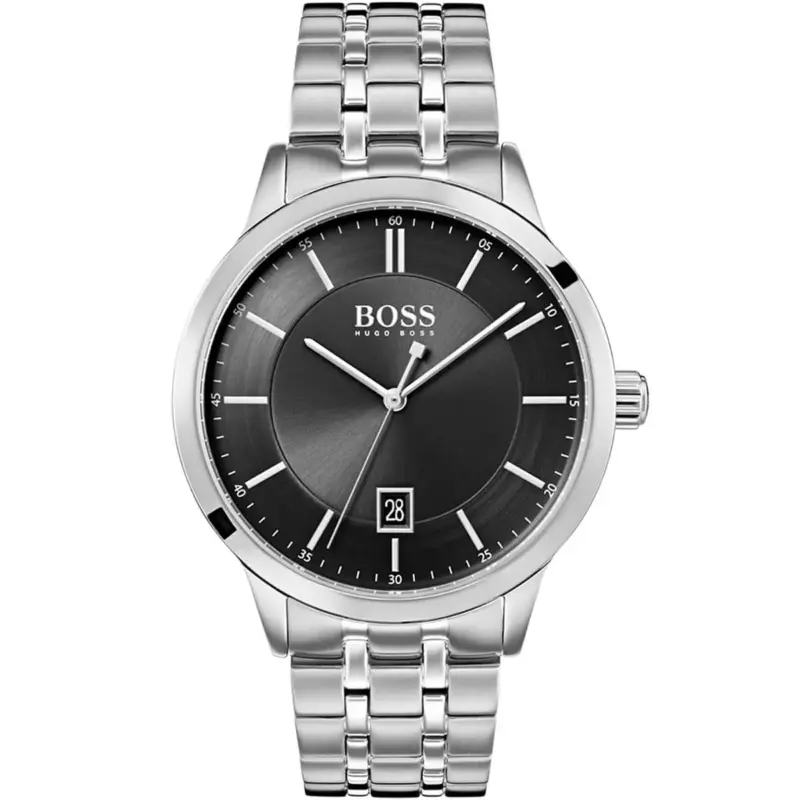 Hugo Boss Watch Men Black Dial Metal Stainless Silver Strap Quartz Battery Analog Three Hand Officer 1513614