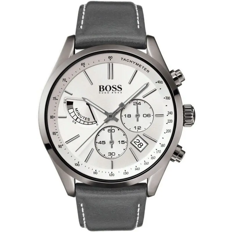 Hugo Boss Watch Men Gray Leather Grand Prix 1513633