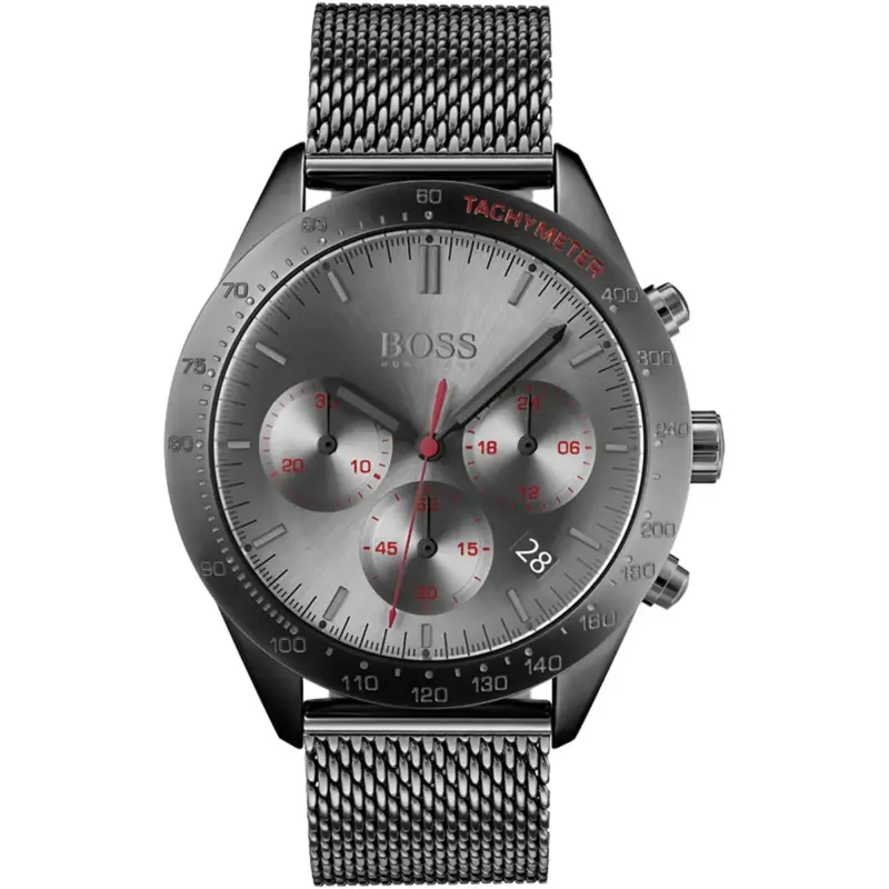 Hugo Boss Watch Men Gray Dial Metal Stainless Mesh Strap Quartz Battery Analog Chronograph Talent 1513637