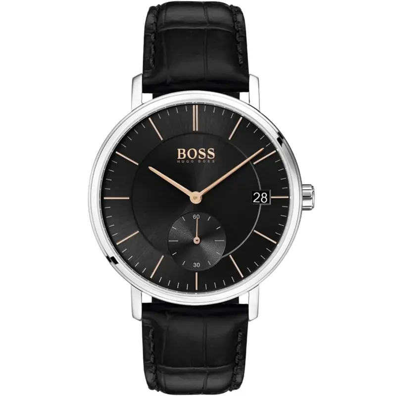 Hugo Boss Watch Men Black Dial Leather Strap Quartz Battery Analog Three Hand Corporal 1513638