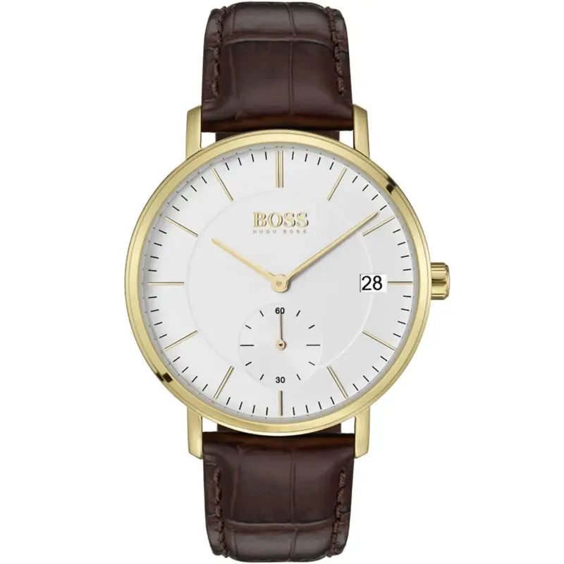 Hugo Boss Watch Men White Dial Leather Brown Strap Quartz Battery Analog Three Hand Corporal 1513640