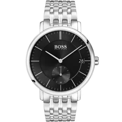 Hugo Boss Watch Men Black Dial Metal Stainless Silver Strap Quartz Battery Analog Three Hand Corporal 1513641