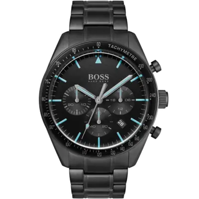 Hugo Boss Watch Men Black Dial Metal Stainless Strap Quartz Battery Analog Chronograph Trophy 1513675