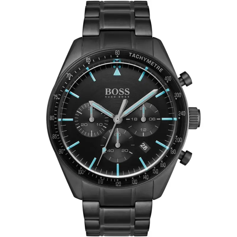 Hugo Boss Watch Men Black Dial Metal Stainless Strap Quartz Battery Analog Chronograph Trophy 1513675