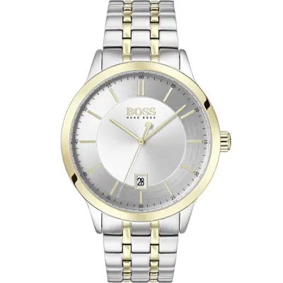 Hugo Boss Watch Men Silver Dial Metal Stainless Gold Strap Quartz Battery Analog Three Hand Officer 1513687