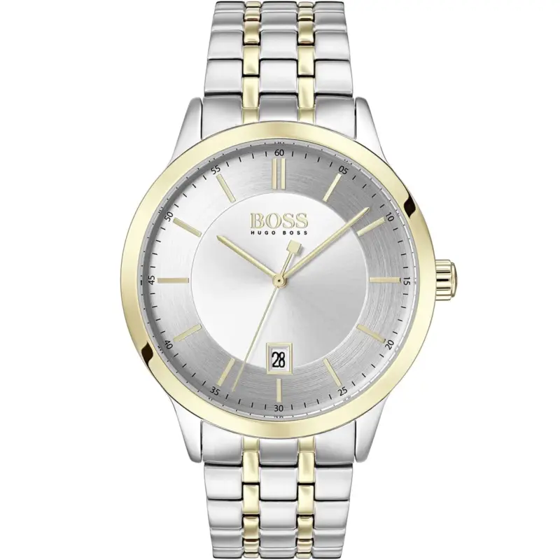 Hugo Boss Watch Men Silver Dial Metal Stainless Gold Strap Quartz Battery Analog Three Hand Officer 1513687