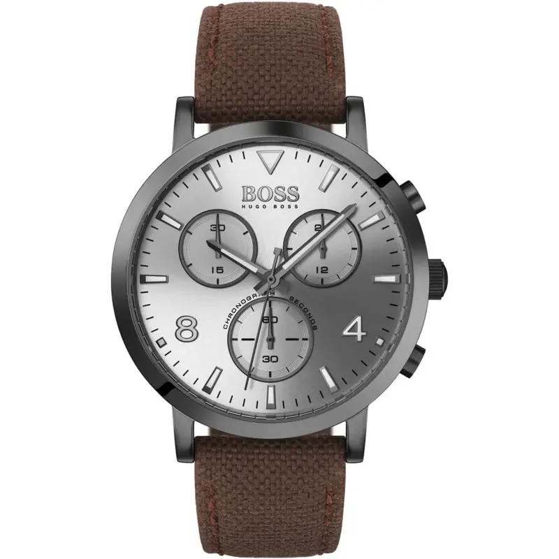 Hugo Boss Watch Chronograph Men Silver Dial Leather Brown Strap Quartz Battery Analog Spirit 1513690