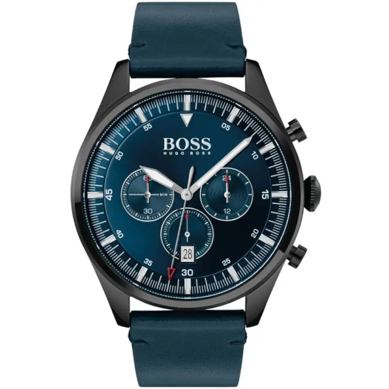 Hugo Boss Watch Men Blue Leather Pioneer 1513711