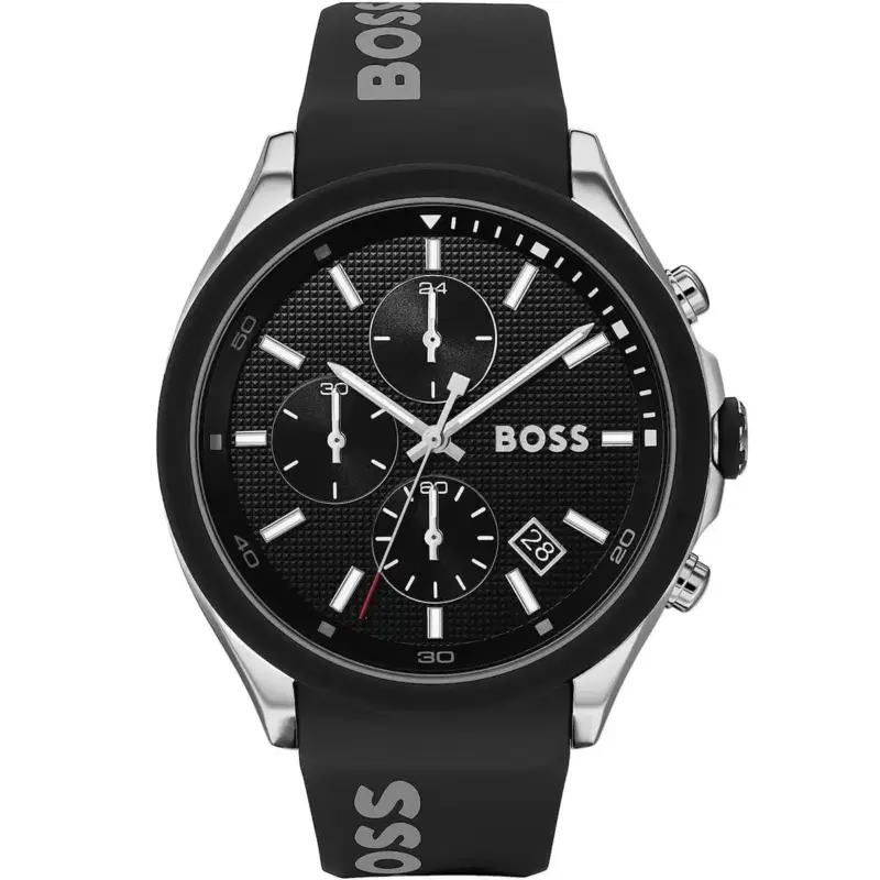 Hugo Boss Watch Men Black Dial Rubber Strap Quartz Battery Analog Chronograph Velocity 1513716