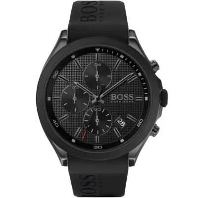 Hugo Boss Watch Men Black Dial Rubber Strap Quartz Battery Analog Chronograph Velocity 1513720
