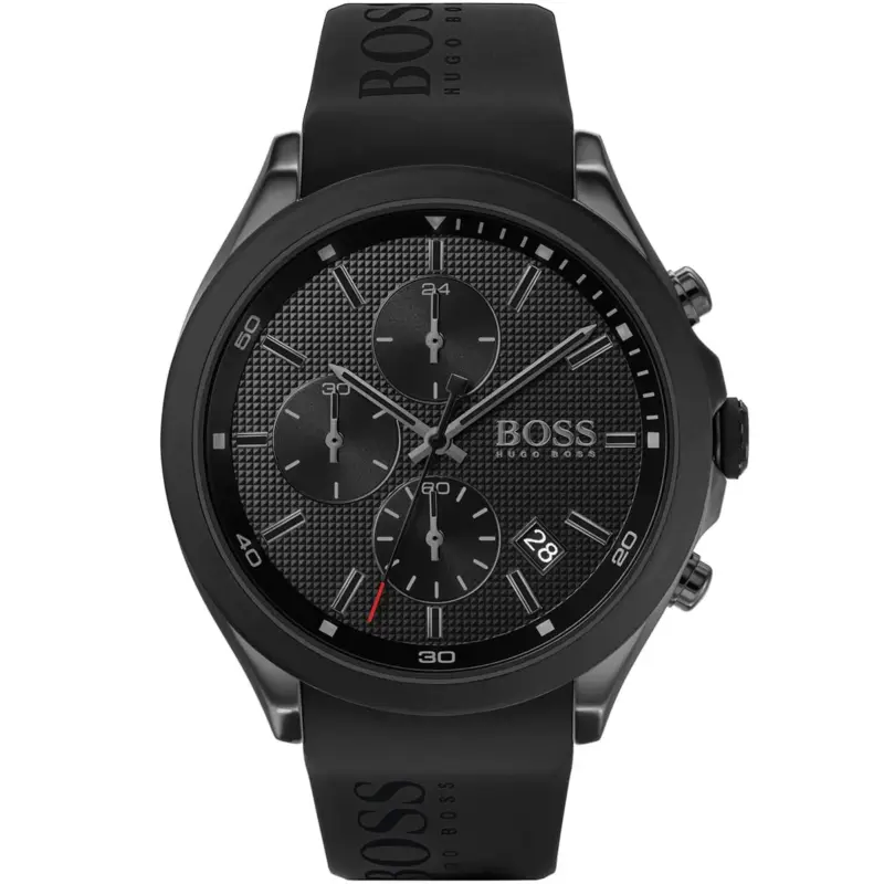 Hugo Boss Watch Men Black Dial Rubber Strap Quartz Battery Analog Chronograph Velocity 1513720