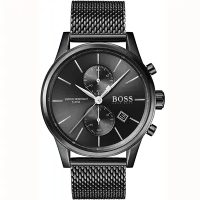 Hugo Boss Watch Water Resistant 5atm Men Black Dial Metal Stainless Strap Quartz Battery Analog Chronograph Jet 1513769