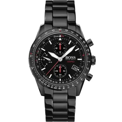 Hugo Boss Watch Aero Men Black Dial Metal Stainless Strap Quartz Battery Analog Chronograph 1513771
