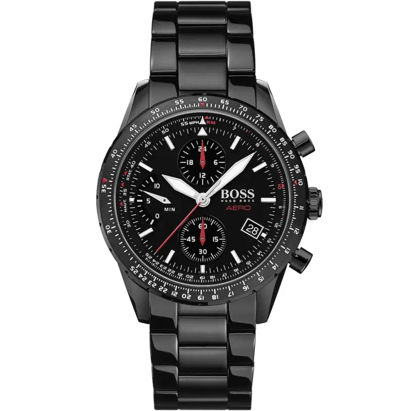 Hugo Boss Watch Aero Men Black Dial Metal Stainless Strap Quartz Battery Analog Chronograph 1513771