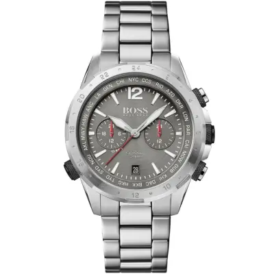 Hugo Boss Watch Men Gray Dial Metal Stainless Steel Silver Strap Quartz Battery Analog Chronograph 20bar Nomad 1513774