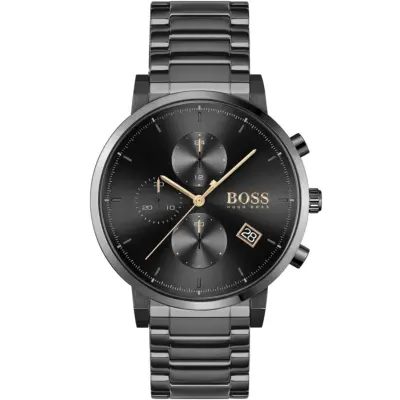 Hugo Boss Watch Men Black Dial Metal Stainless Strap Quartz Battery Analog Chronograph Integrity 1513780