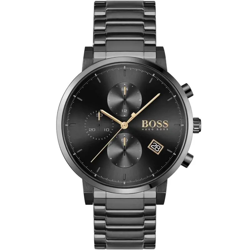 Hugo Boss Watch Men Black Dial Metal Stainless Strap Quartz Battery Analog Chronograph Integrity 1513780