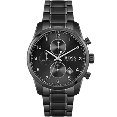 Hugo Boss Watch Men Black Dial Metal Stainless Strap Quartz Battery Analog Chronograph Skymaster 1513785