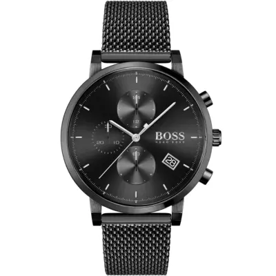 Hugo Boss Watch Men Black Dial Metal Stainless Mesh Strap Quartz Battery Analog Chronograph Integrity 1513813
