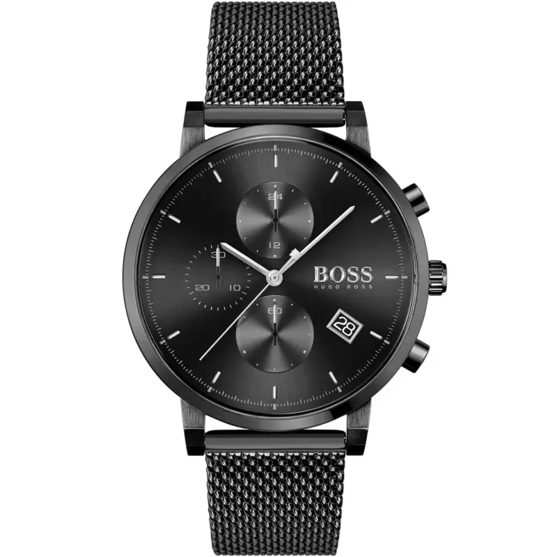 Hugo Boss Watch Men Black Dial Metal Stainless Mesh Strap Quartz Battery Analog Chronograph Integrity 1513813