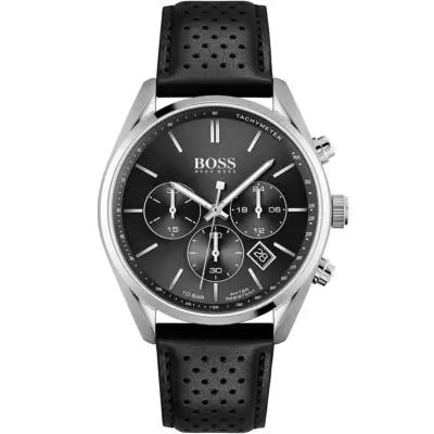 Hugo Boss Watch 10bar Water Resistant Men Black Dial Leather Strap Quartz Battery Analog Chronograph Champion 1513816