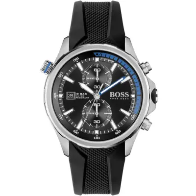Hugo Boss Watch Men Black Dial Rubber Strap Quartz Battery Analog Chronograph 10bar Water Resistant Globetrotter 1513820