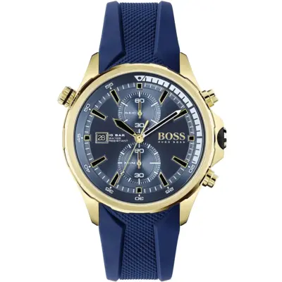 Hugo Boss Watch Men Blue Dial Rubber Strap Quartz Battery Analog Chronograph Globetrotter 1513822