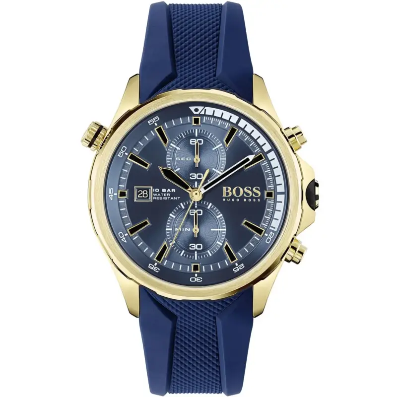 Hugo Boss Watch Men Blue Dial Rubber Strap Quartz Battery Analog Chronograph Globetrotter 1513822