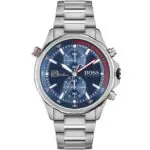 Hugo Boss Watch Men Blue Dial Stainless Steel Metal Silver Strap Quartz Analog Chronograph Globetrotter 1513823 - Tia