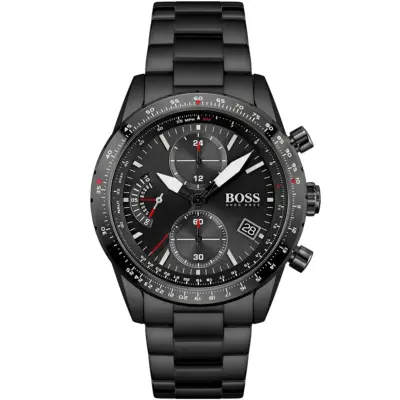 Hugo Boss Watch Men Black Dial Metal Stainless Steel Strap Quartz Battery Analog Chronograph Pilot Edition Chrono 1513854